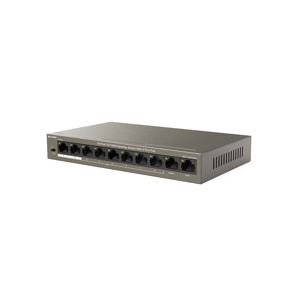 TEF1110P-8-63W 10-Port 10/100M Desktop Switch with 8-Port PoE